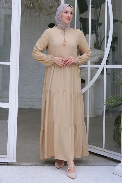 benguen 8232 Rochie string guler Culoare piatra