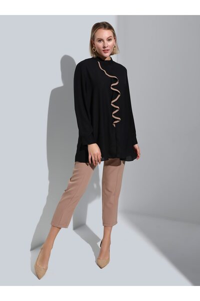 ALİA Large Size Piping Detailed Flounced Tunic - Black - Alia