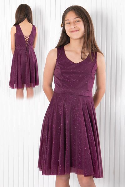 SUBU TASARIM Plum Tulle Evening Dress - Back Detail, MDV942