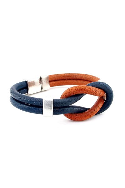 Solfera Cinnamon Navy Blue Alaçatı Knot Genuine Leather Men's Bracelet M051F