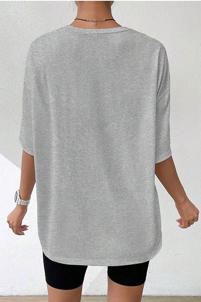 MODAGEN Μπλουζάκι Unisex Grey Crew Face Face Smile Printed Oversize T-shirt