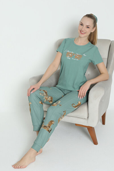 Wordex Mr1401 Pegasus Sa likrom Ženska pidžama sa kratkim rukavima i leopard ...