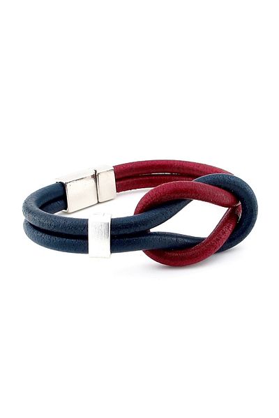 Solfera Claret Red Navy Blue Alaçatı Knot Genuine Leather Men's Bracelet M051G