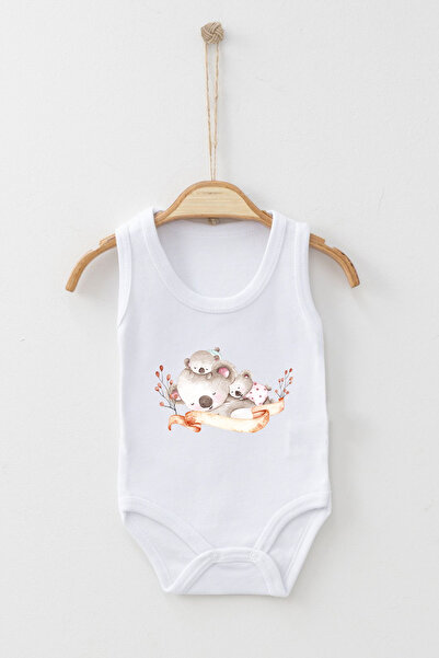 ADABEBEK Koala Family Patterned Printed Strap Snap Bodysuit