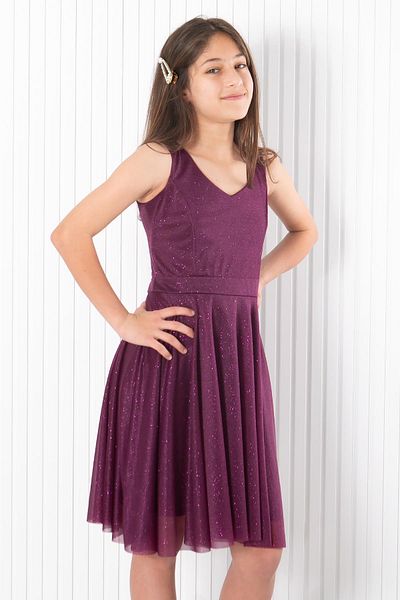 SUBU TASARIM Plum Tulle Evening Dress - Back Detail, MDV942
