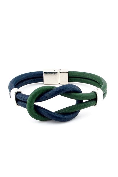 Solfera Navy Blue Green Alaçatı Knot Genuine Leather Men's Bracelet M051D