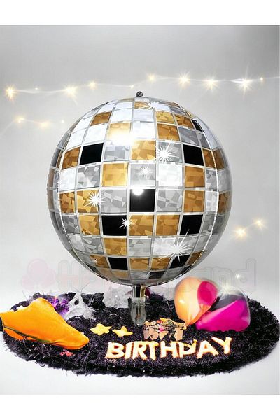 Happyland Disco Gold Disco Ball Foil Balloon Silver Disco Ball Balloon