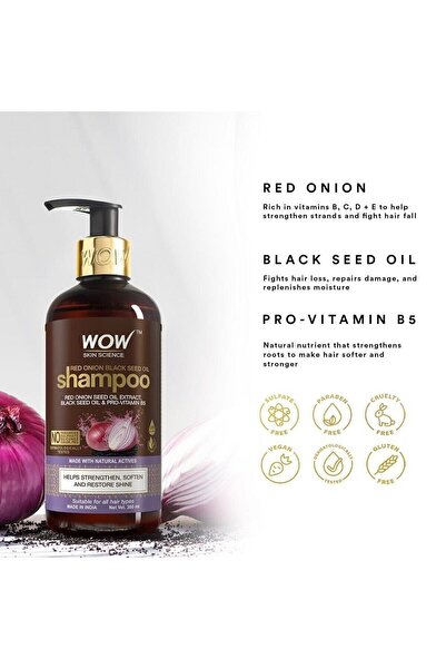 WOW Skin Science Kırmızı Soğan Şampuanı -%93 Doğal Içerik- Çörek Otu Yağı Içeren Dökülme Kontrolü 500ml