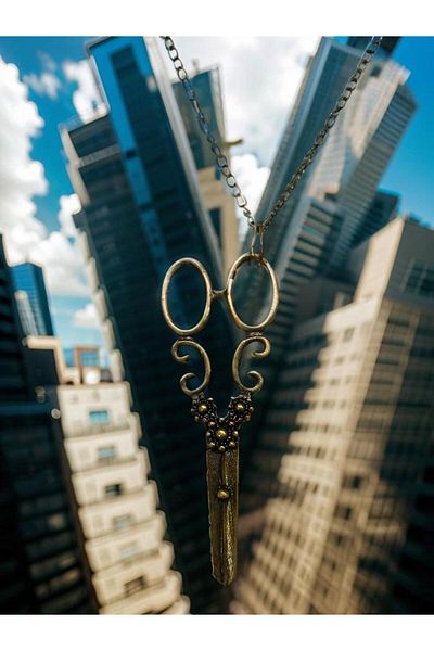 whocares Antique Colorful Flower Patterned Women's Necklace with Chain - Scissors Symbol