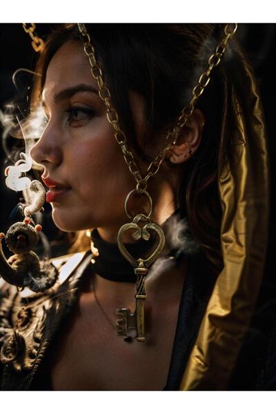 whocares Unisex Zincirli Kolye Anahtar Sembollü Antik Renk Kaliteli