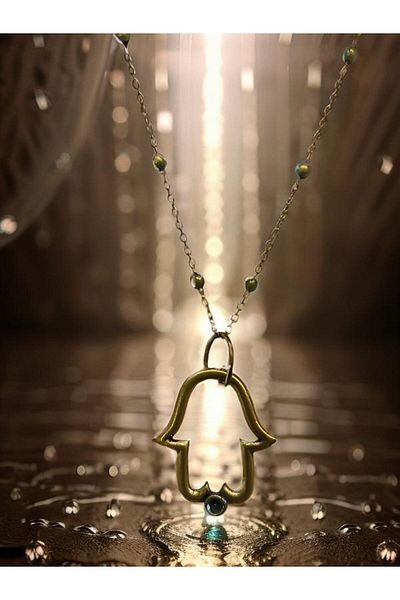 whocares Antique Colored Women's Chain Necklace - Little Hamsa Symbol, High Quality