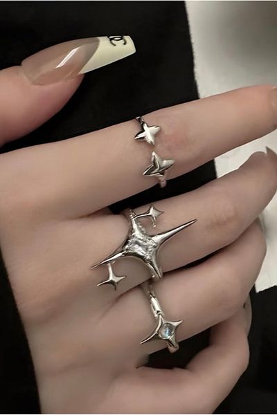 Köstebek Stoned Star Adjustable 3-Piece Ring Set