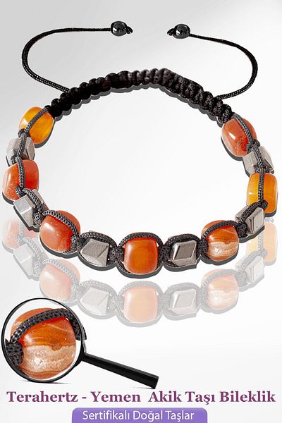 Tesbih Atölyesi Yemen Agate Stone Bracelet - Certified Cube Model Terahertz - Adjustable
