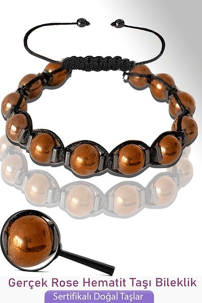 Tesbih Atölyesi Rose Hematite Stone Bracelet - Certified and Adjustable