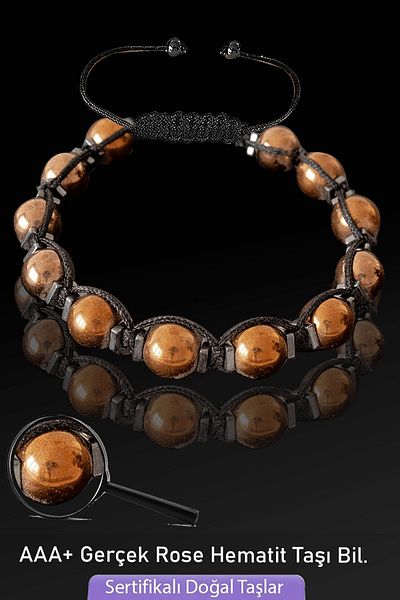 Tesbih Atölyesi Rose Hematite Stone Bracelet - Certified and Adjustable
