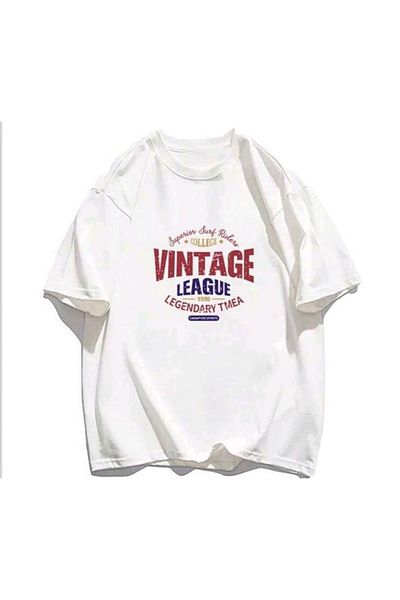 Josette T-Shirt Vintage League - Λευκό εμπριμέ κοντό μανίκι με λαιμόκοψη