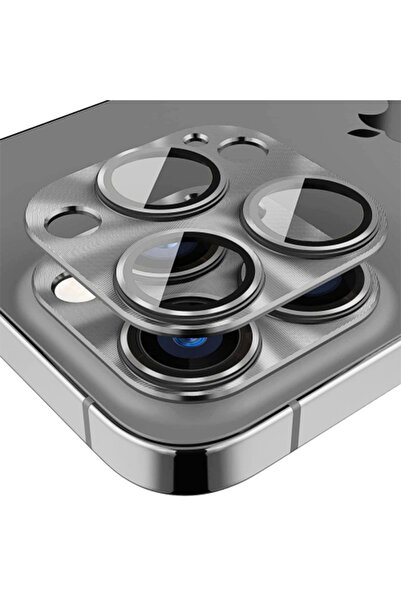 Ally iPhone 15 Pro-15 Pro Max Uyumlu Metal Tempered Kamera Lens Koruyucu GRİ