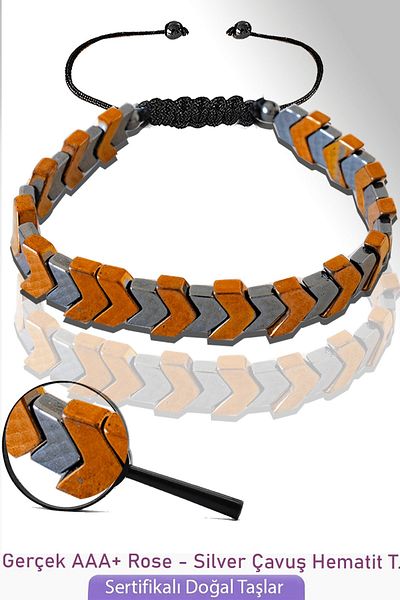 Tesbih Atölyesi Certified Sergeant Model Rose - Silver Hematite Stone Bracelet - Adjustable