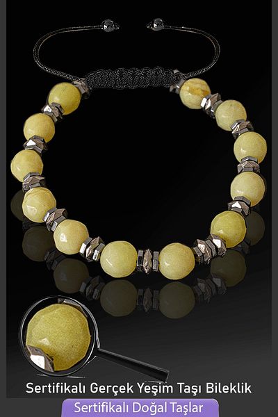 Tesbih Atölyesi Certified Light Colored Faceted Jade Bracelet - Adjustable