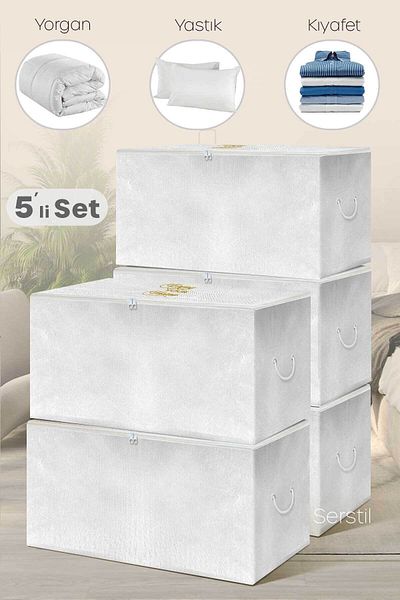 Serstil 5 Pieces - Large Size White Storage Bag - 74 x 46 x 46 cm