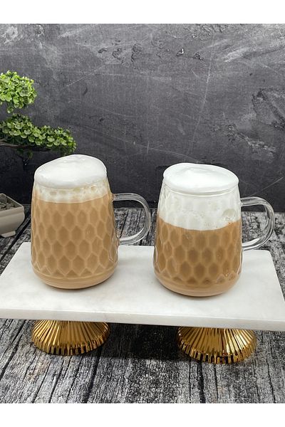 YzHome Damla Model 2-Piece Borosilicate Glass Cup with Handle