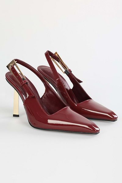 Shoeberry Жіночі Laurend Burgundy лакована шкіра Kut Toe Шпилька з ременем на носку