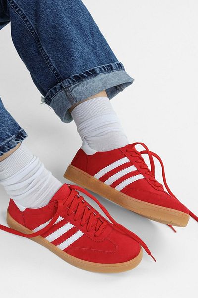 Shoeberry Women's Red-White Striped Flat Sports Shoes