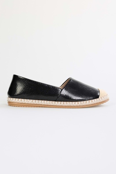 Shoeberry Women's Melany Black Shiny Casual Espadrille