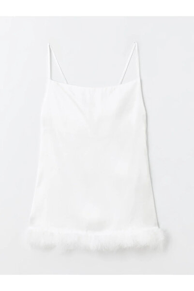 LC Waikiki Lcw Dream Ecru U-Neck Straight Sling Satin Women's Nightgown