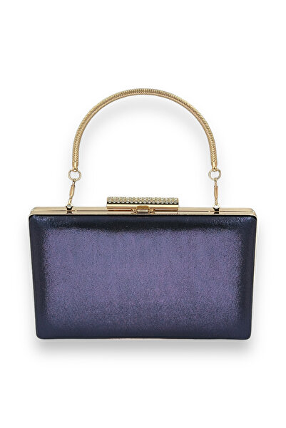 Biçanta Geantă de ocazie bleumarin din material satinat lucios, importată, po...