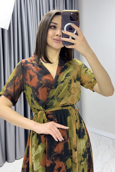 Elbise Delisi Short Sleeve Lined Plus Size Chiffon Dress Leopard, Navy, Black, Tie-Dye, Brown, Green Floral