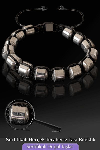 Tesbih Atölyesi Certified Barrel Cut Faceted Terahertz Stone Bracelet - Vibration Stone