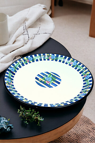 İnci Emaye رقم 40 أدوات مائدة من المينا، صينية تقديم الطعام، طاولة أرضية من الزنك ~ 38 سم