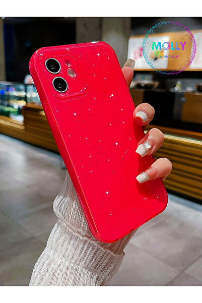 Molly iPhone 12 İçin Neon Pembe Berry Simli Parlak Silikon Kılıf