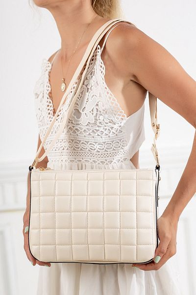 Dilimler Ayakkabı Square Quilted 3 Compartment Beige Women's Shoulder Bag