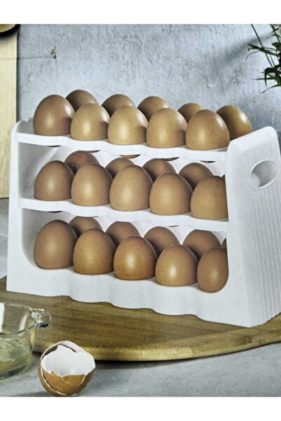 kurt41 حامل بيض أبيض مكون من 3 طبقات و30 حجرة - حاوية تخزين رف البيض