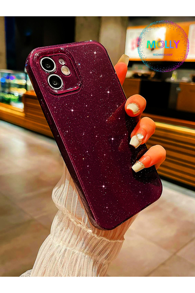 Molly iPhone 12 İçin Derin Mor Berry Simli Parlak Silikon Kılıf