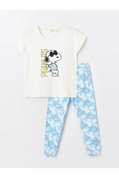 LC Waikiki Set de pijamale pentru femei LCW DREAM cu mânecă scurtă cu imprimeu Snoopy