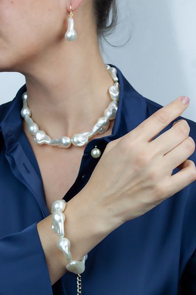 Pridza Baroque Pearl Necklace Bracelet Earrings Set