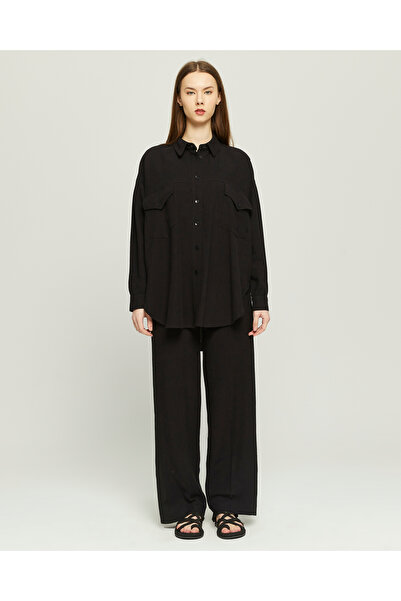 N&S طقم بنطلون قميص كتان أسود