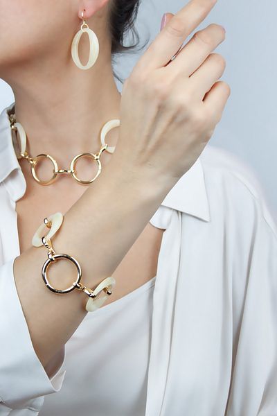 Pridza Bone Look Big Hoop Necklace Earrings Bracelet Set