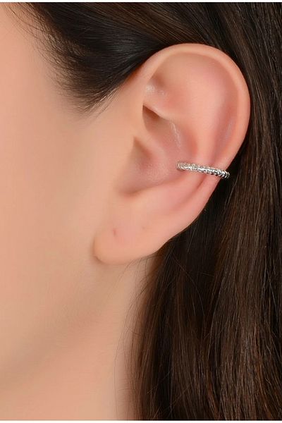 MioArt Women's Silver Color Compressed Cartilage Earrings