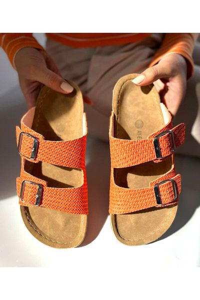 İLOLİCA Double Banded Buckle Orthopedic Anatomical Sole Side Stitched Women's Slippers