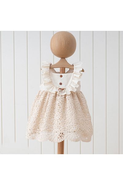 Mymio Girl's 9 Months Beaded Natural Dress