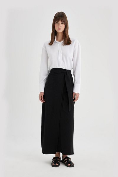 DeFacto Wrapped Linen Blended Long Skirt C3799AX24SP
