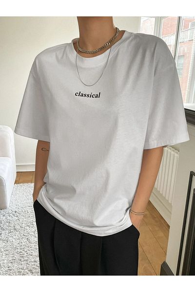 Josette Κλασικό T-Shirt - Λευκό εμπριμέ κοντό μανίκι με λαιμόκοψη