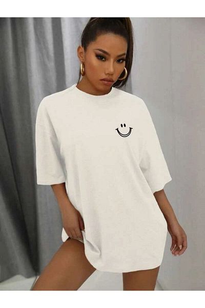 Josette T-Shirt με λογότυπο Smile - Λευκό εμπριμέ κοντό μανίκι με λαιμόκοψη