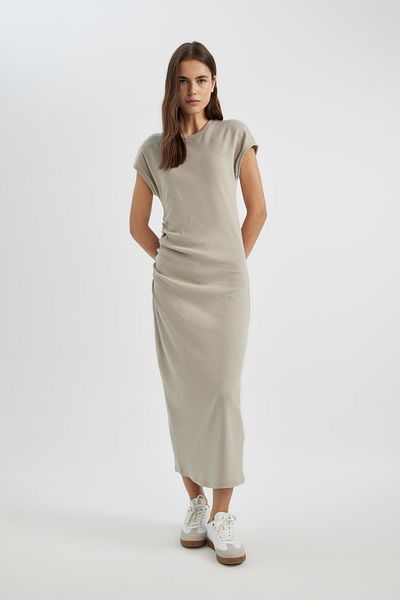 DeFacto Bordás Bodycon Maxi ruha - kerek nyakú, rövid ujjú, C2470ax24sp