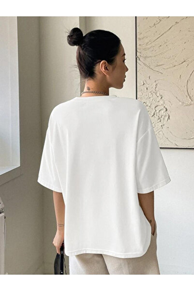 Josette Balance Printed T-Shirt - White Printed Oversize Short Sleeve Crew Neck