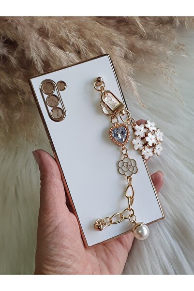 Aksesuarda Moda Samsung GALAXY NOTE 10 Uyumlu Çiçekli Taşlı İncili El Geçmeli Lazer Kesim Kılıf